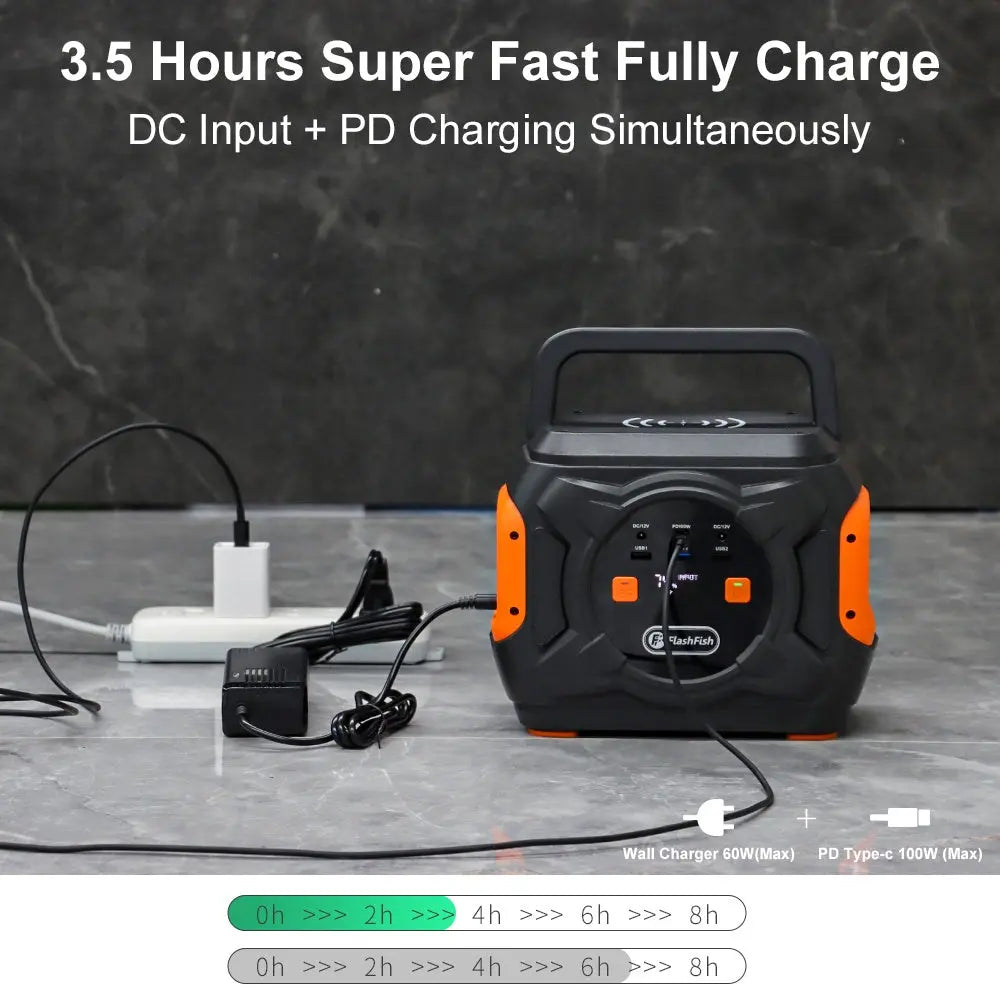 Solar Power Generator, 320W Portable Power Station;  Flashfish 292Wh 80000mAh Solar Generator Backup Power With AC/DC/100W PD Type-c/QC3.0/Wireless Charger /Flashlight;  CPAP Battery Pack Emergency Power Supply Doba