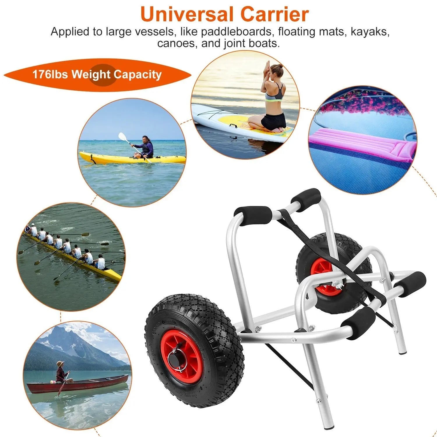 Foldable Kayak Canoe Boat Carrier Cart Trailer Trolley 176lbs Transport Cart for Paddle board, Surf board, Jon Boats, Canoe, Water Blow-up Toys Doba