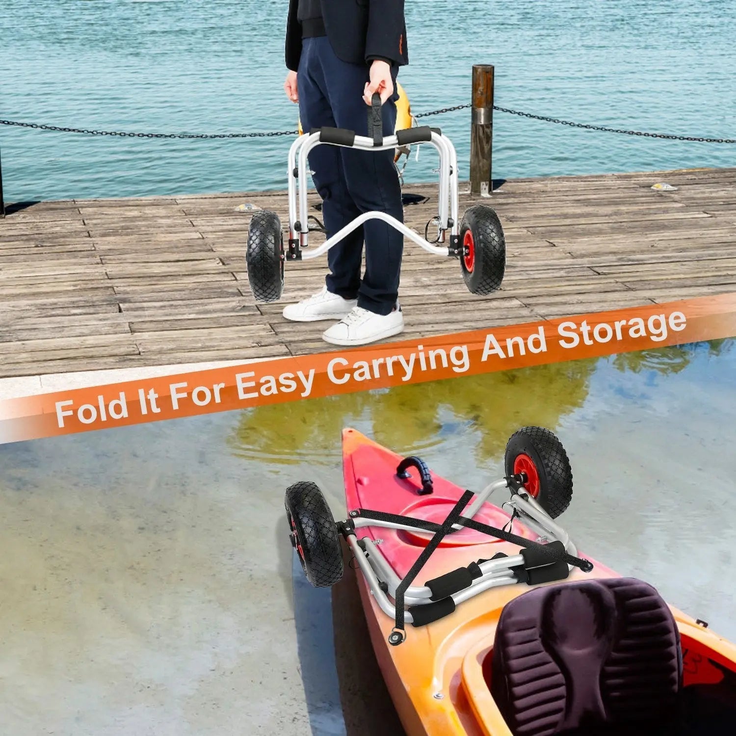 Foldable Kayak Canoe Boat Carrier Cart Trailer Trolley 176lbs Transport Cart for Paddle board, Surf board, Jon Boats, Canoe, Water Blow-up Toys Doba