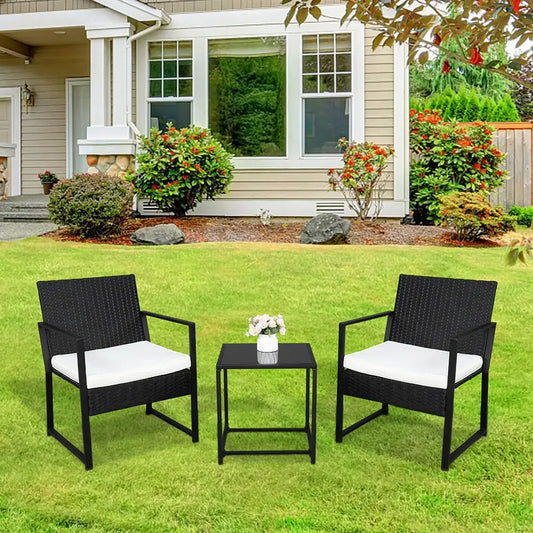 Free shipping 3 Pieces Patio Set Outdoor Wicker Patio Furniture Sets Modern Bistro Set Rattan Chair Conversation Sets with Coffee Table for Yard and Bistro YJ Doba