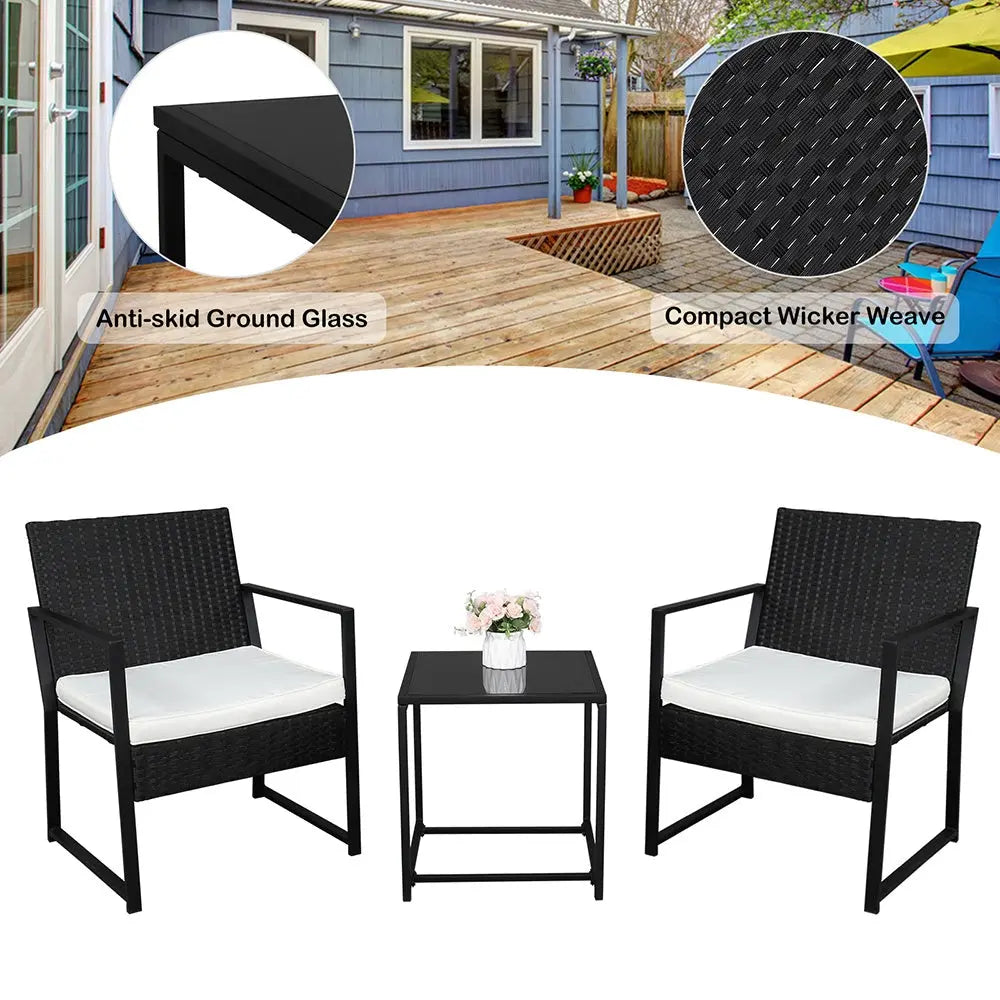 Free shipping 3 Pieces Patio Set Outdoor Wicker Patio Furniture Sets Modern Bistro Set Rattan Chair Conversation Sets with Coffee Table for Yard and Bistro YJ Doba