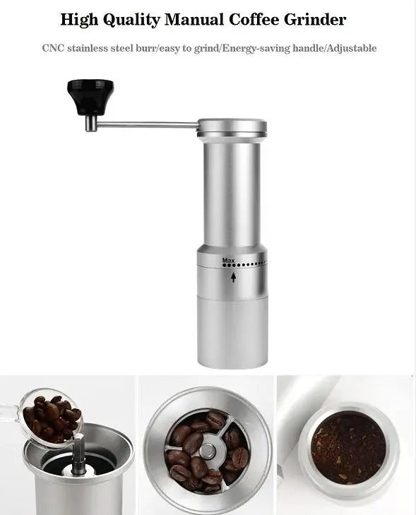 Hand-shaking coffee bean grinder. (Bean warehouse large capacity 45g, multi-grade grinding control coffee specifications; American / Italian / French) Doba