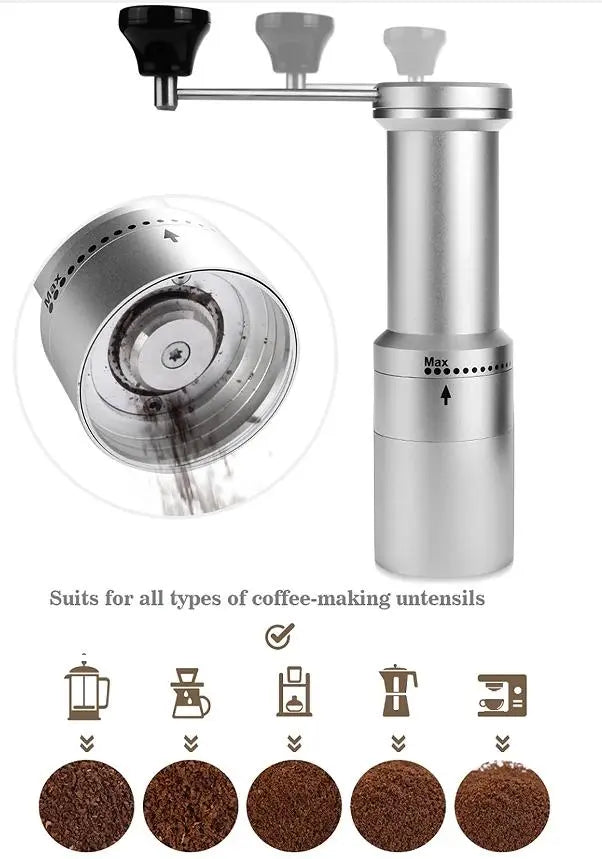 Hand-shaking coffee bean grinder. (Bean warehouse large capacity 45g, multi-grade grinding control coffee specifications; American / Italian / French) Doba