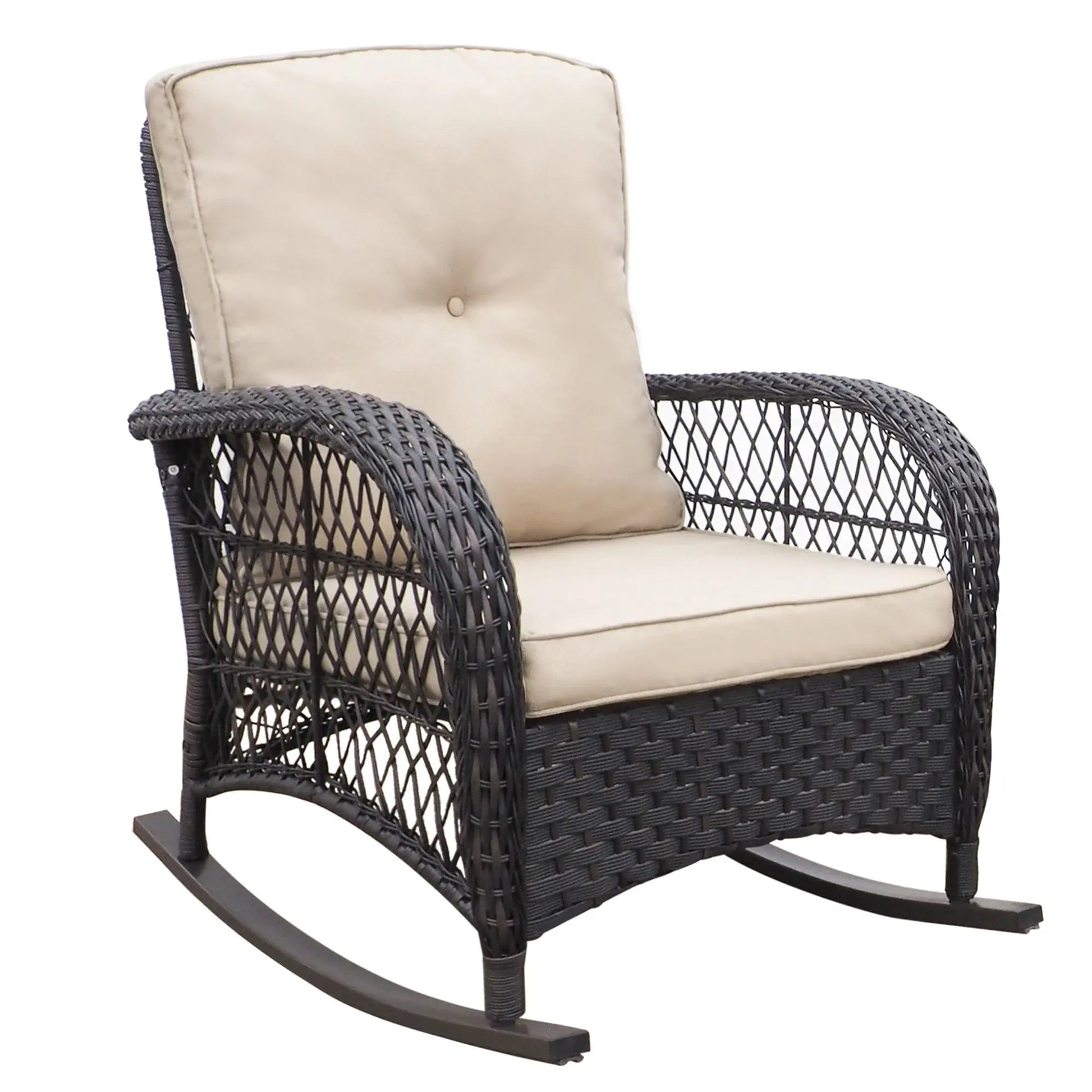 Garden Rocking Chair,Outdoor Rattan Rocker Chair with All-weather Hand-woven Resin Wicker, Patio Relaxing Lounge Furniture with Powder-coated Metal Frame for Backyard,Porch Doba