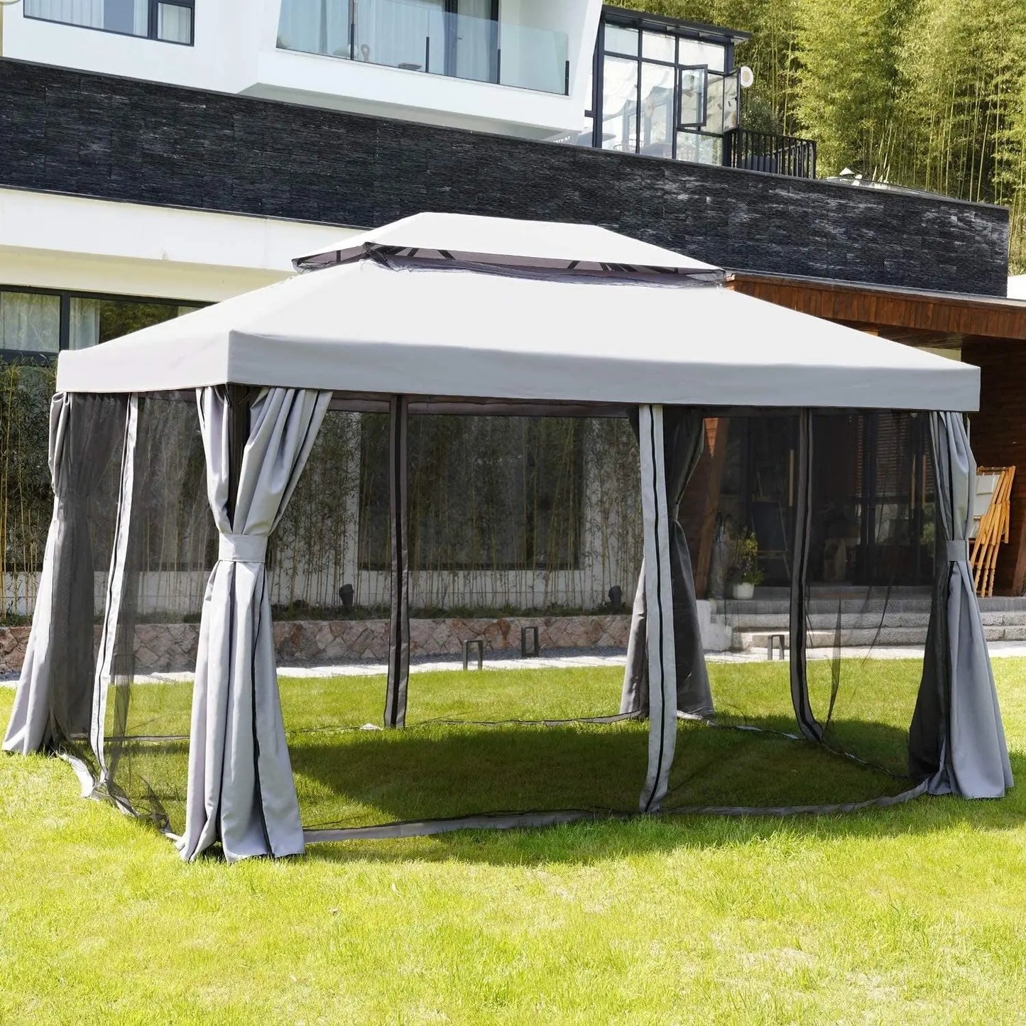 Grand Patio 10x13 Feet 2-tier Patio Gazebo, Outdoor Canopy with Mosquito Netting and Shade Curtains, Sturdy Straight Leg Tent for Backyard & Party & Event Doba