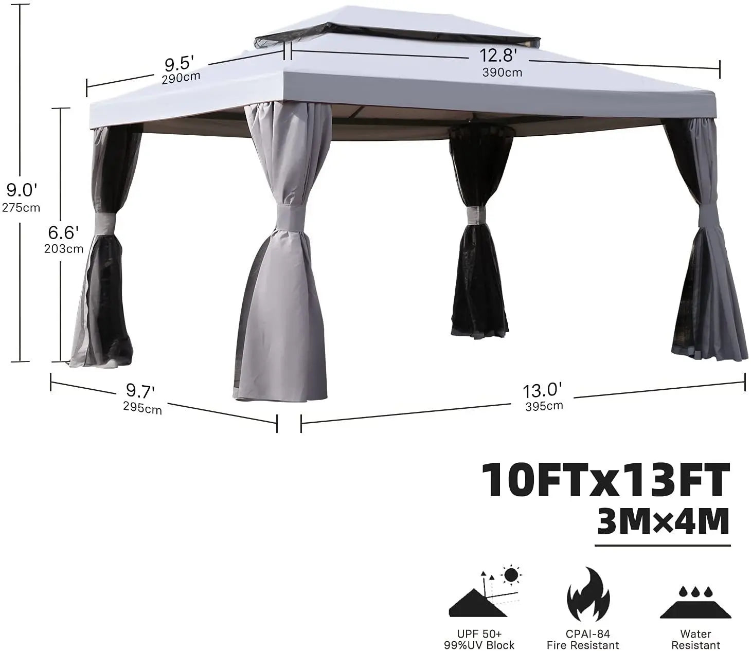 Grand Patio 10x13 Feet 2-tier Patio Gazebo, Outdoor Canopy with Mosquito Netting and Shade Curtains, Sturdy Straight Leg Tent for Backyard & Party & Event Doba