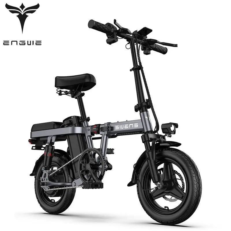 Adult, ENGWE T14 electric bike 350W Motor Folding Scooter 14inch electric bicycle 48V10A Adult city ebike 25KM/H (Black) Doba