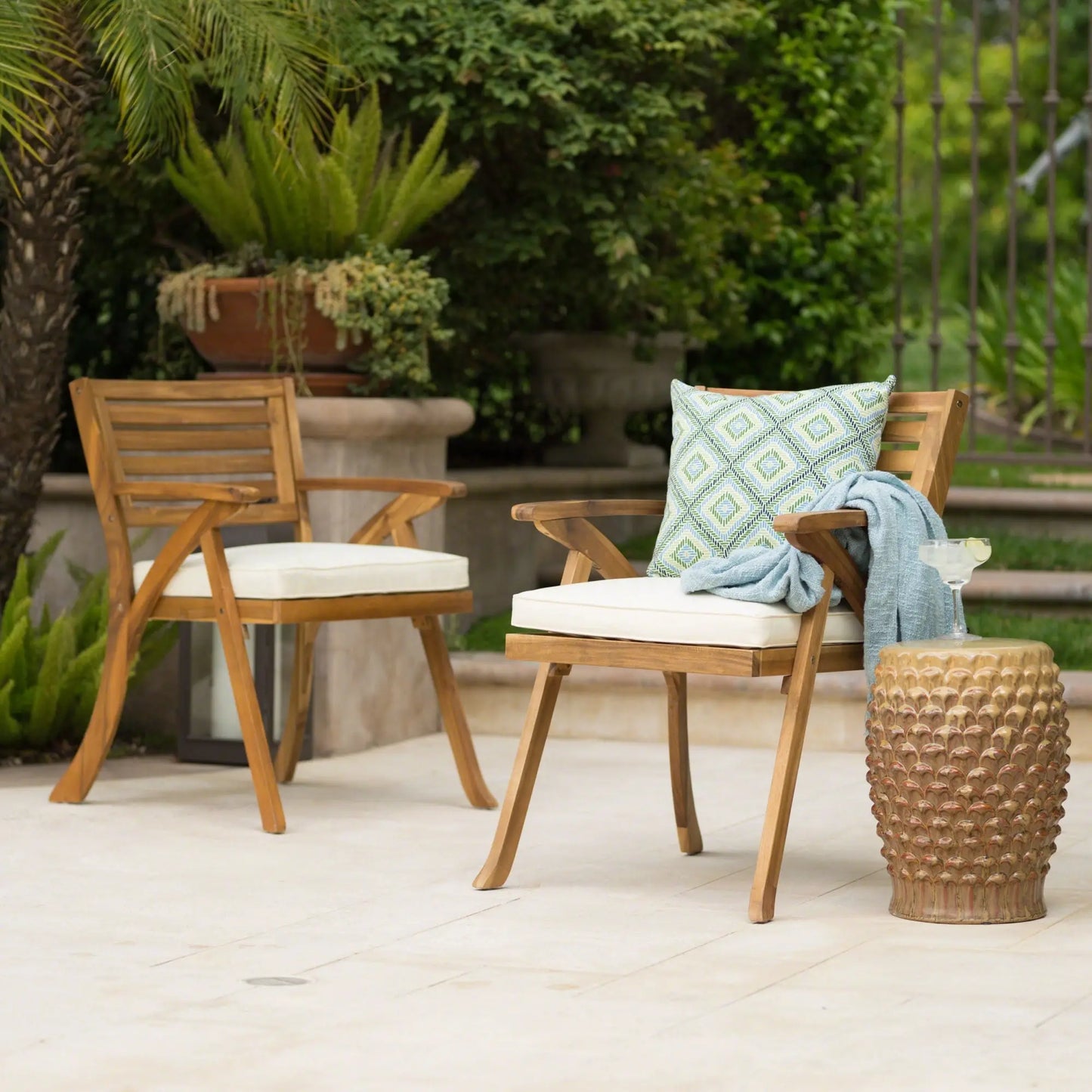 HERMOSA KD WOOD DINING CHAIR, Acacia Wood Chairs with Cushion Doba