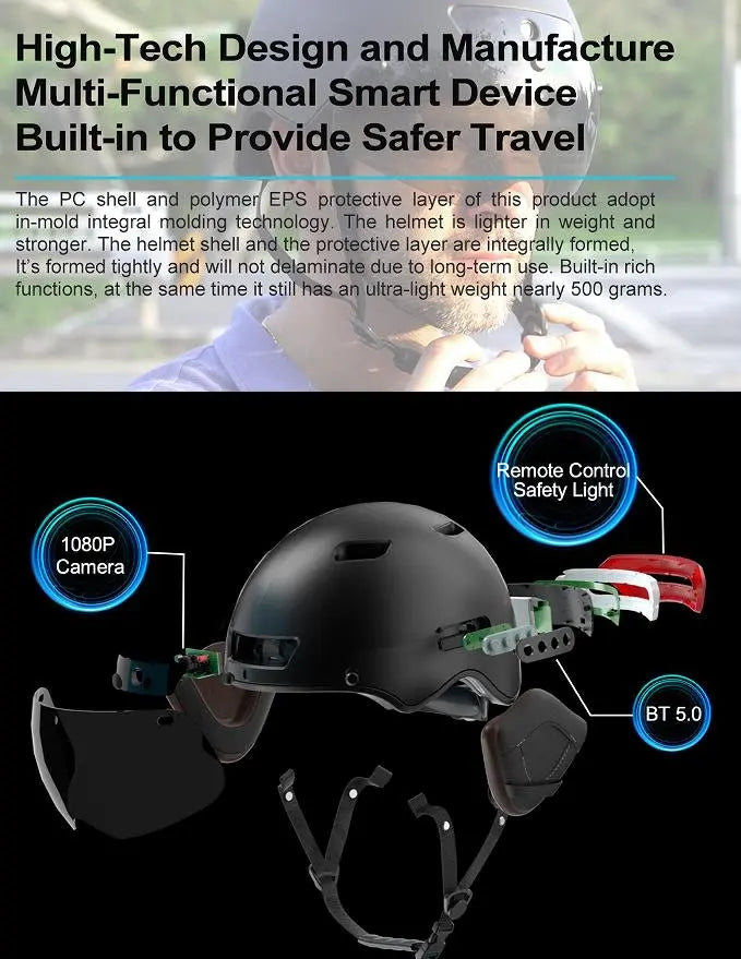 Helmet, Electric motorcycle Bluetooth headset HD camera photo and video cycling record GPS Bluetooth 1080FHD WIFI + App multiplayer group bike ride intercom headset Doba