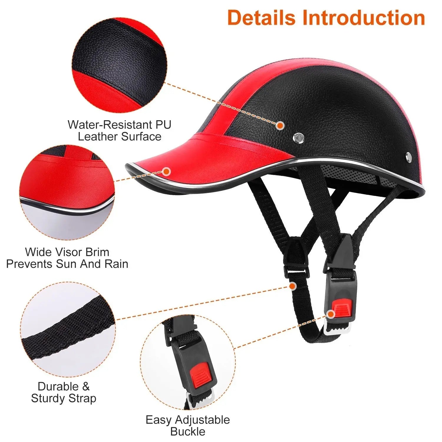 Helmet, Safety Bicycle Helmet Adjustable Windproof Bike Helmet Sunshade Baseball Cap Anti UV Cycling Motorcycle Hat Leather Helmet Doba