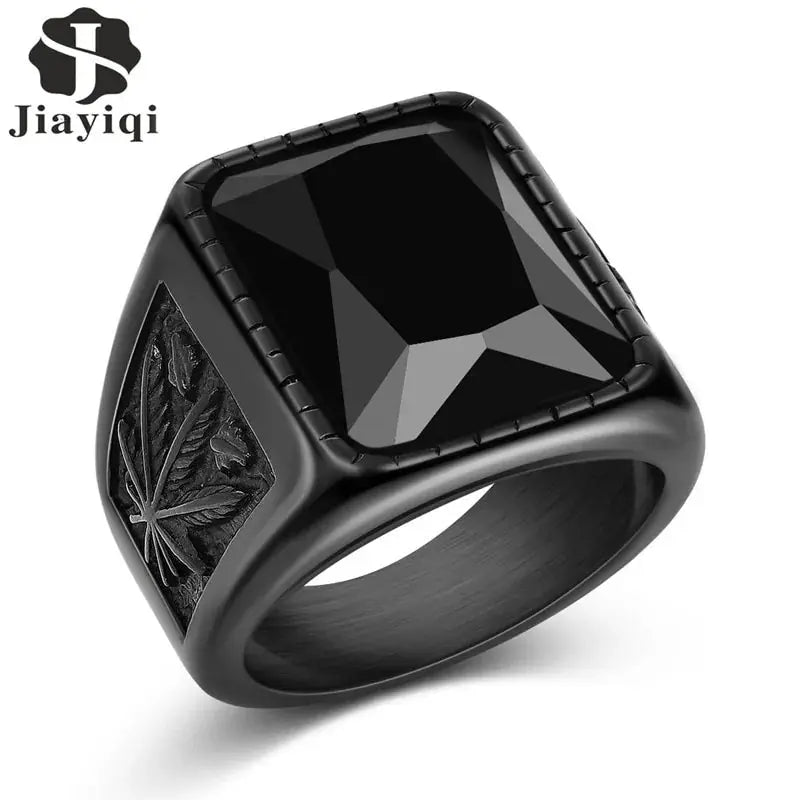 Jiayiqi Men's Hiphop Stainless Steel Stone Ring - Rock Fashion Jewelry American Roasting Company