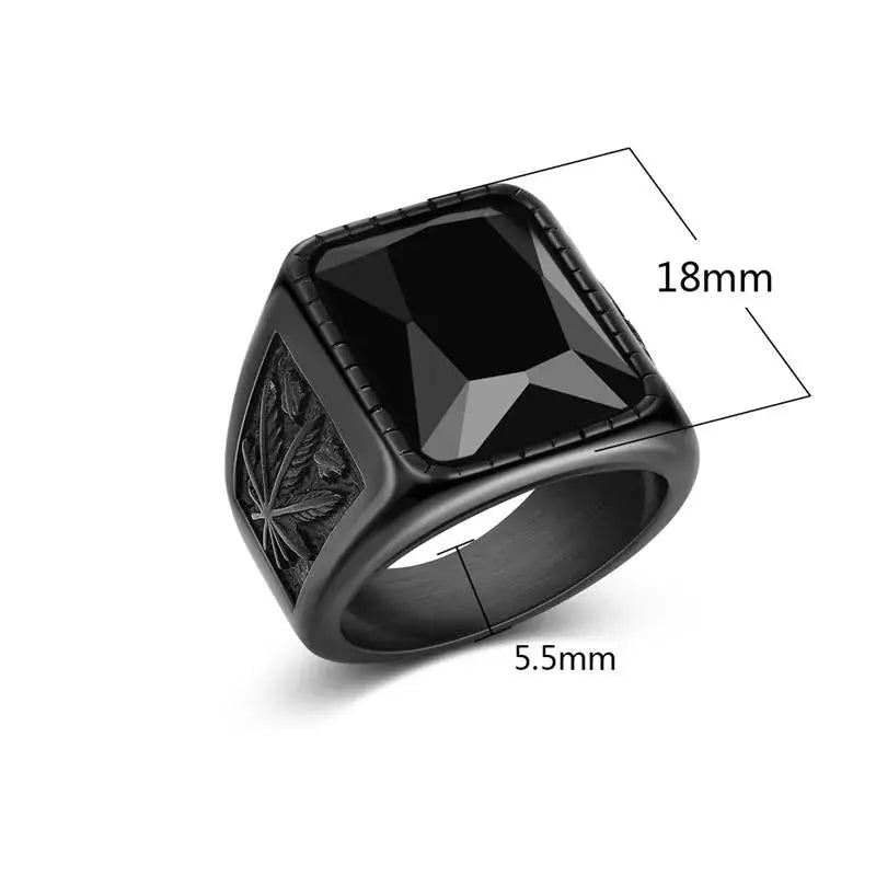 Jiayiqi Men's Hiphop Stainless Steel Stone Ring - Rock Fashion Jewelry American Roasting Company