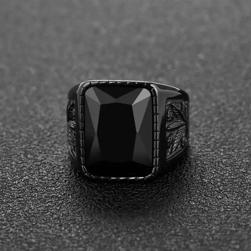 Jiayiqi Men's Hiphop Stainless Steel Stone Ring - Rock Fashion Jewelry American Roasting Company