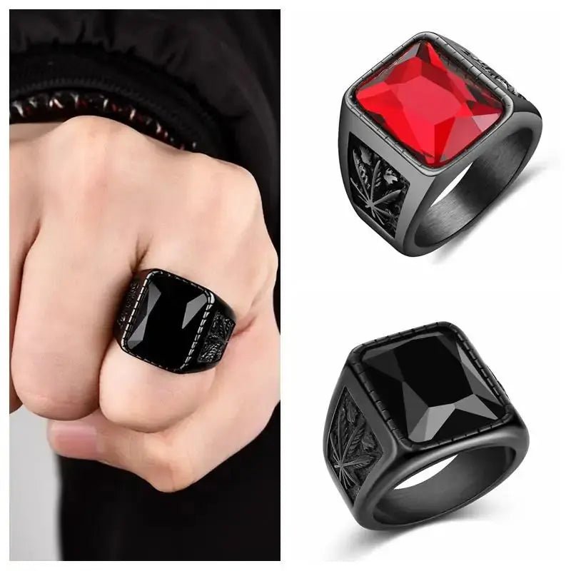 Jiayiqi Men's Hiphop Stainless Steel Stone Ring - Rock Fashion Jewelry American Roasting Company