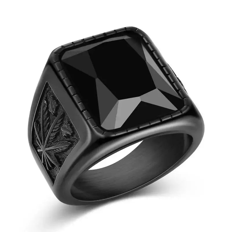 Jiayiqi Men's Hiphop Stainless Steel Stone Ring - Rock Fashion Jewelry American Roasting Company