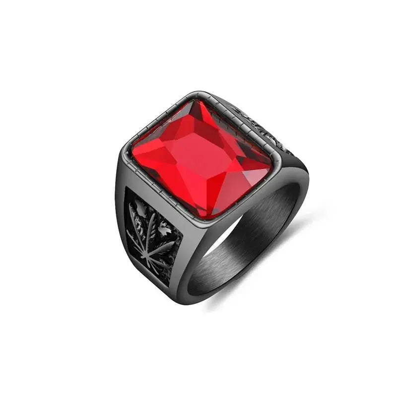 Jiayiqi Men's Hiphop Stainless Steel Stone Ring - Rock Fashion Jewelry American Roasting Company