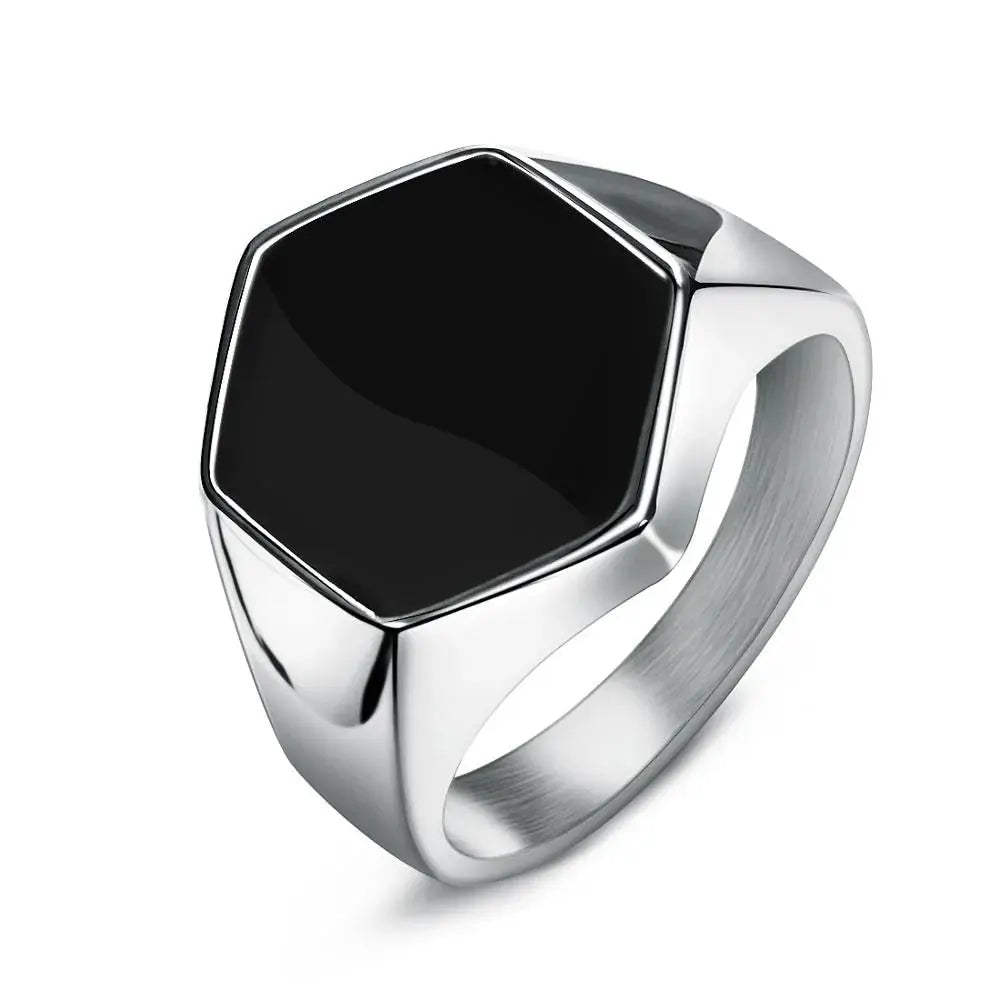 Jiayiqi Men's Hiphop Stainless Steel Stone Ring - Rock Fashion Jewelry American Roasting Company