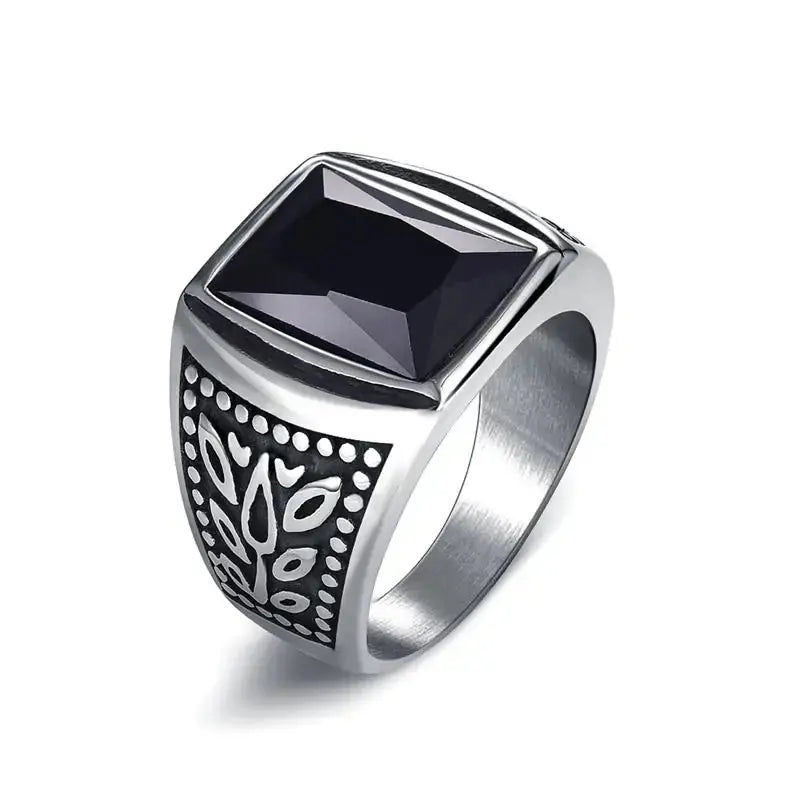 Jiayiqi Men's Hiphop Stainless Steel Stone Ring - Rock Fashion Jewelry American Roasting Company