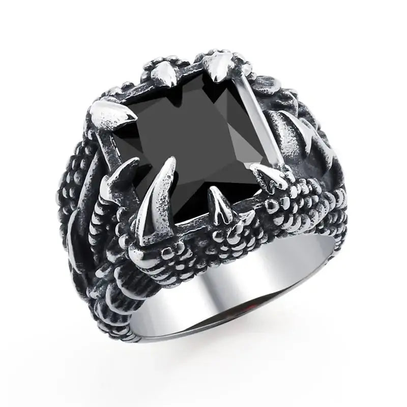 Jiayiqi Men's Hiphop Stainless Steel Stone Ring - Rock Fashion Jewelry American Roasting Company