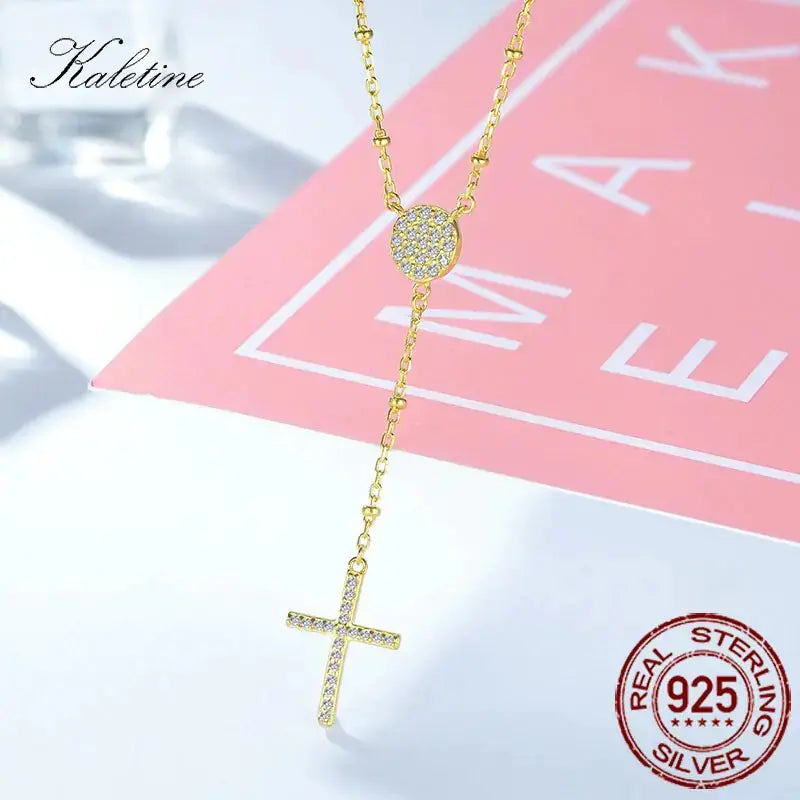 KALETINE 925 Sterling Silver Rosary Necklaces Trendy Gold Jewelry Cross Charms Turkey Evil Eye Necklace Women Accessories Men American Roasting Company