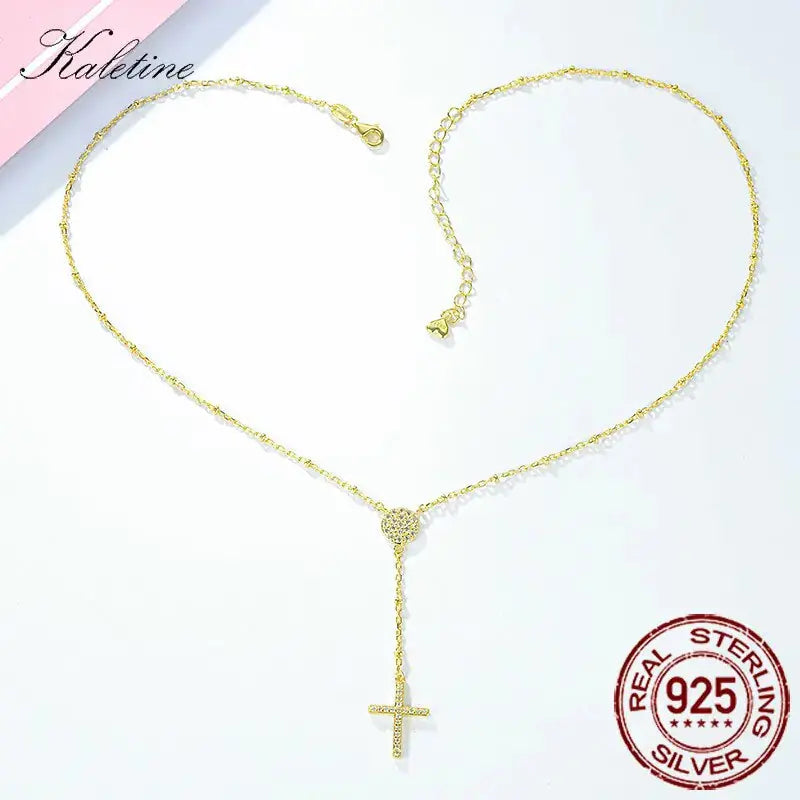 KALETINE 925 Sterling Silver Rosary Necklaces Trendy Gold Jewelry Cross Charms Turkey Evil Eye Necklace Women Accessories Men American Roasting Company