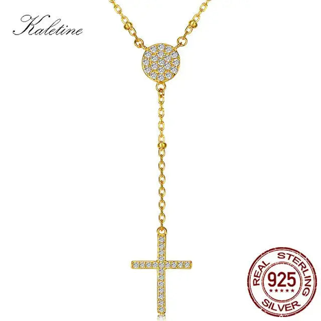 KALETINE 925 Sterling Silver Rosary Necklaces Trendy Gold Jewelry Cross Charms Turkey Evil Eye Necklace Women Accessories Men American Roasting Company