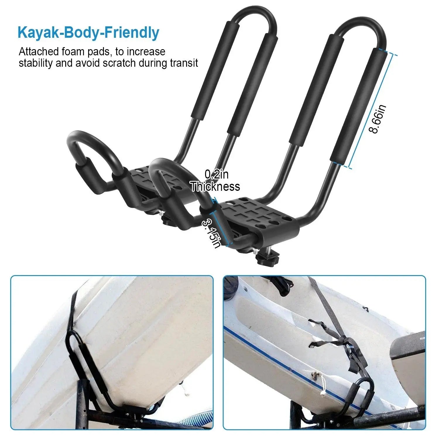 Kayak, Canoe, Paddle Board, Surf Board Rack, 1 Pair Universal J-Bar Kayak Carrier 220LBS Load Heavy Duty Canoe Car Top Mount Carrier Roof Rack with 2Pcs Tie Down Straps Doba