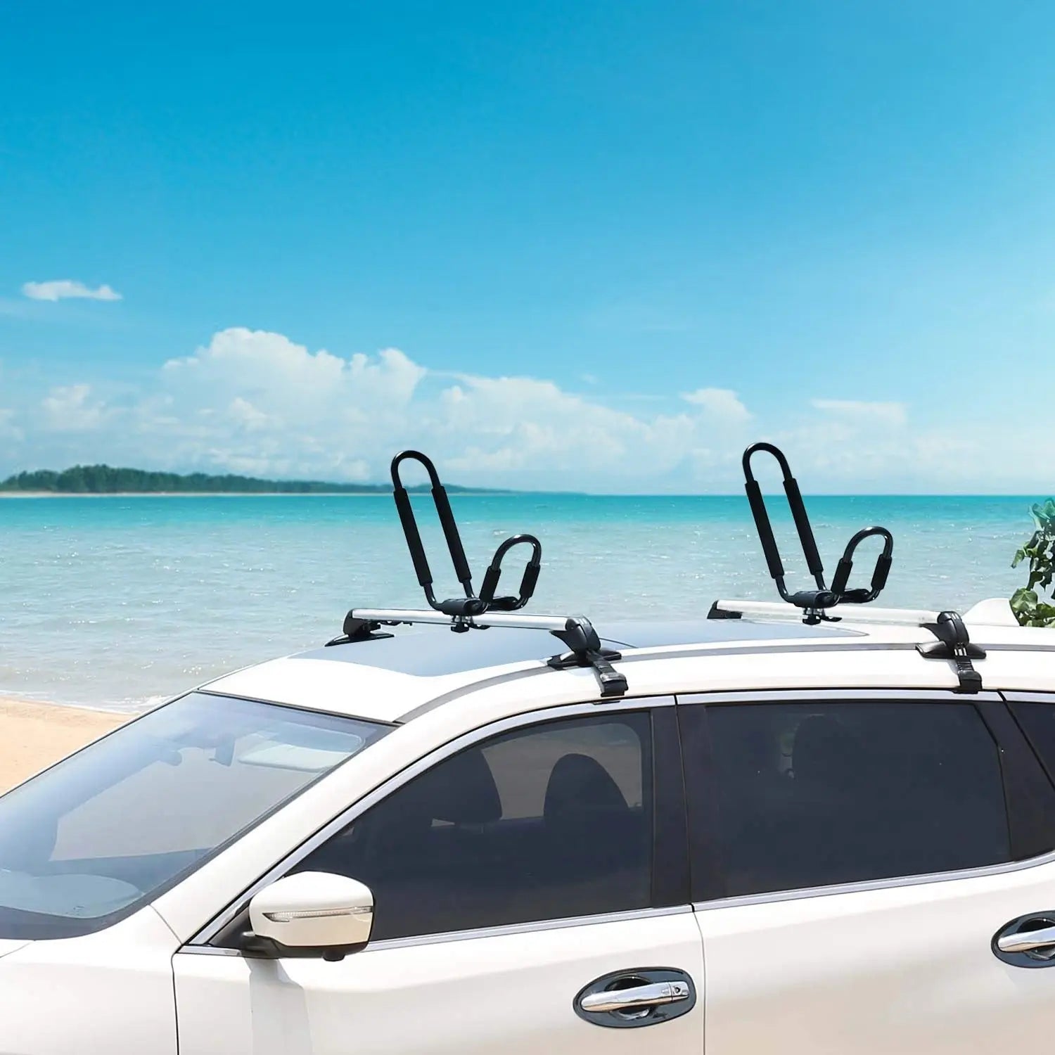 Kayak, Canoe, Paddle Board, Surf Board Rack, 1 Pair Universal J-Bar Kayak Carrier 220LBS Load Heavy Duty Canoe Car Top Mount Carrier Roof Rack with 2Pcs Tie Down Straps Doba