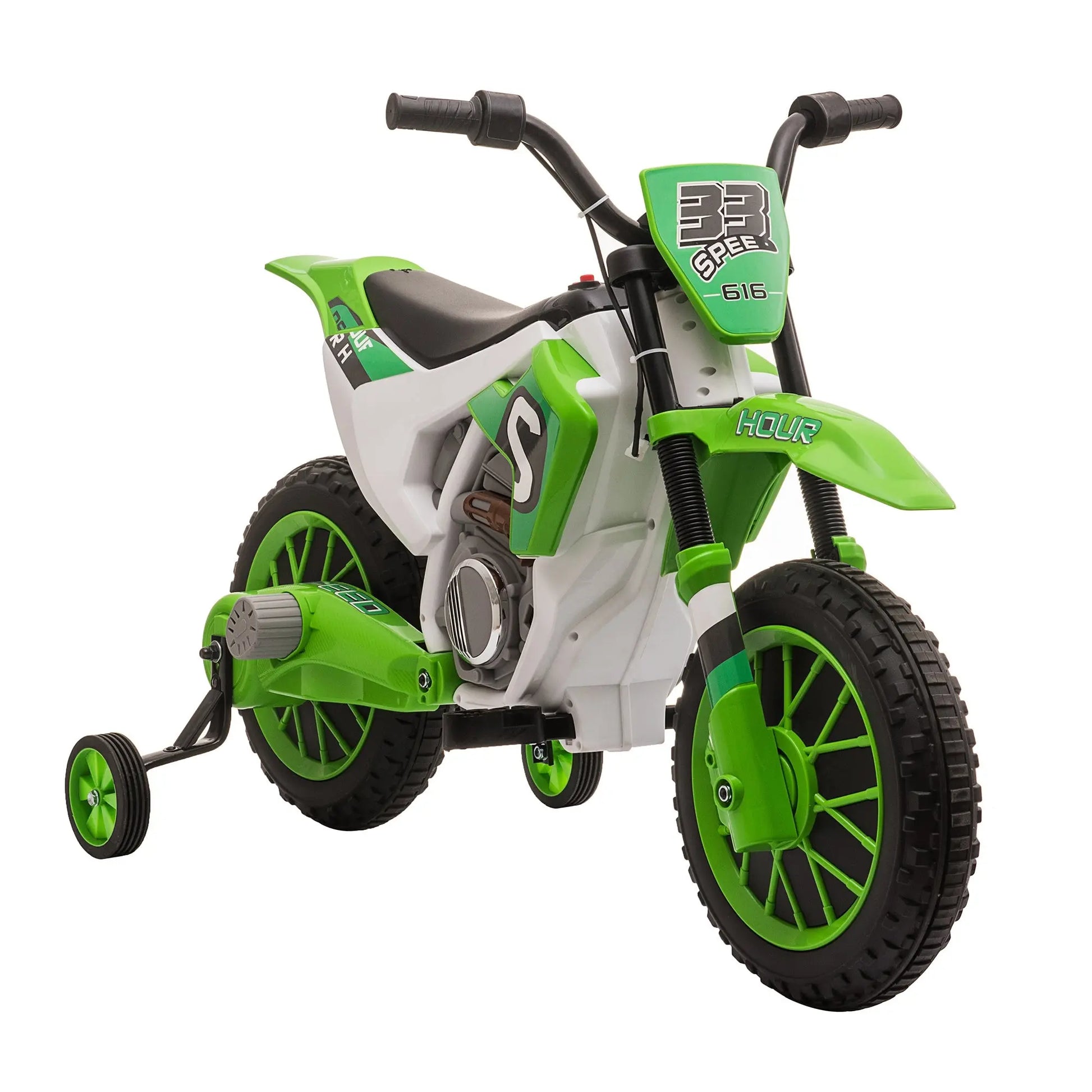 Kids Electric Bike, Aosom 12V Kids Motorcycle Dirt Bike Electric Battery-Powered Ride-On Toy Off-road Street Bike with Charging Battery, Training Wheels Green Doba