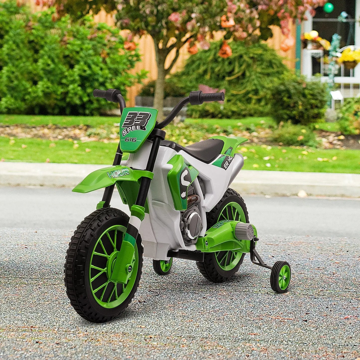 Kids Electric Bike, Aosom 12V Kids Motorcycle Dirt Bike Electric Battery-Powered Ride-On Toy Off-road Street Bike with Charging Battery, Training Wheels Green Doba