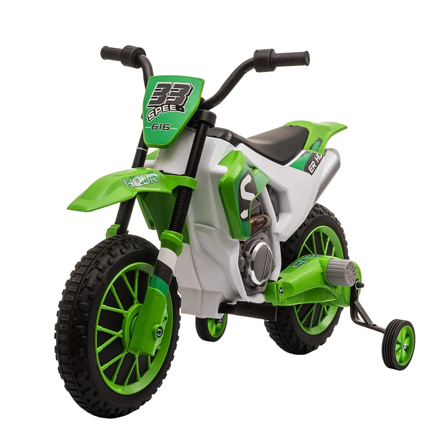 Kids Electric Bike, Aosom 12V Kids Motorcycle Dirt Bike Electric Battery-Powered Ride-On Toy Off-road Street Bike with Charging Battery, Training Wheels Green Doba