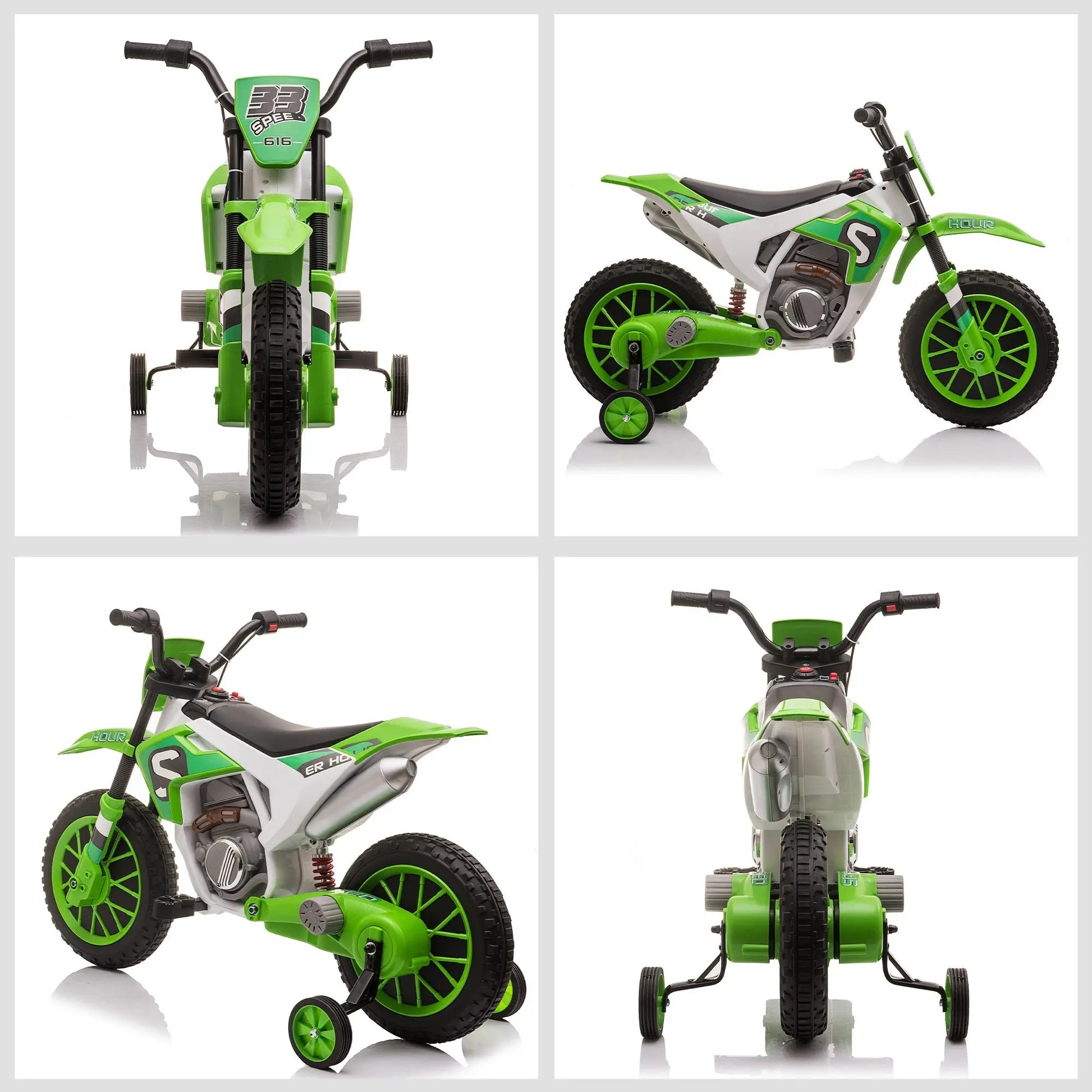 Kids Electric Bike, Aosom 12V Kids Motorcycle Dirt Bike Electric Battery-Powered Ride-On Toy Off-road Street Bike with Charging Battery, Training Wheels Green Doba