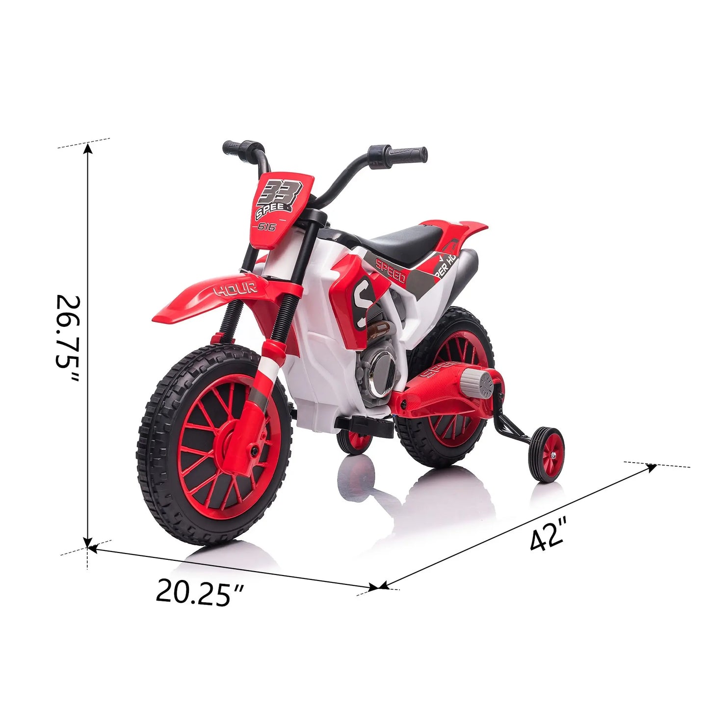 Kids, 12V Kids Ride on Toy Motorcycle, Electric Motor Toy Bike with Training Wheels for Kids 3-6, Red Doba