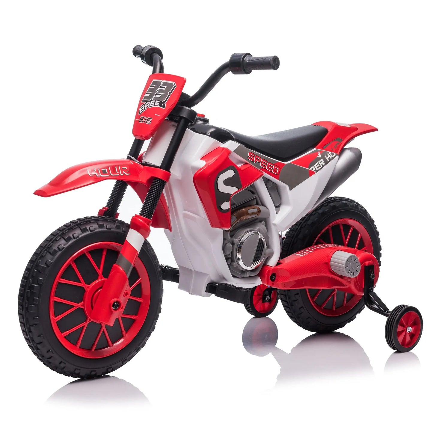 Kids, 12V Kids Ride on Toy Motorcycle, Electric Motor Toy Bike with Training Wheels for Kids 3-6, Red Doba