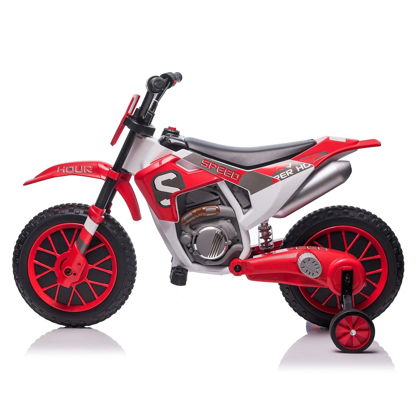 Kids, 12V Kids Ride on Toy Motorcycle, Electric Motor Toy Bike with Training Wheels for Kids 3-6, Red Doba