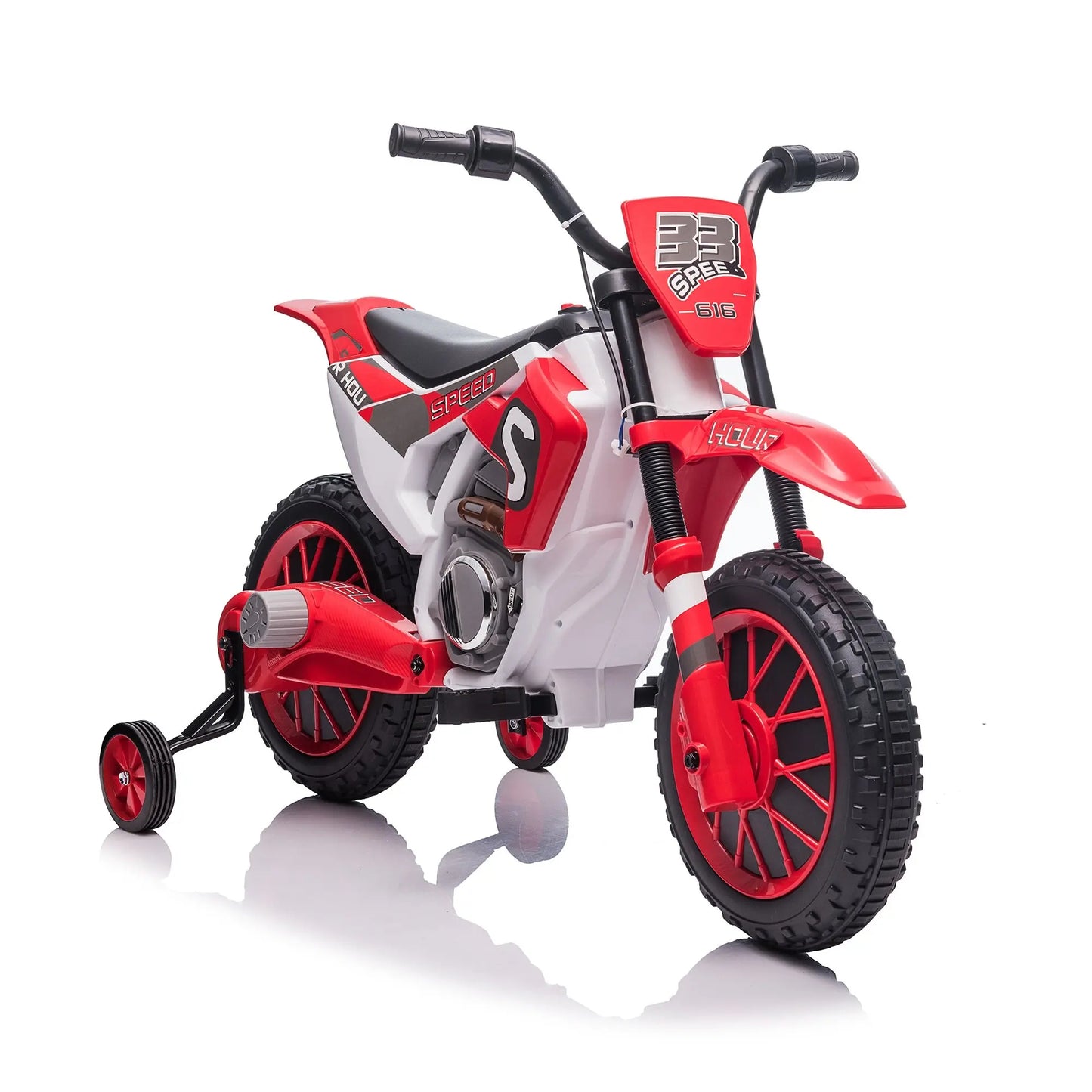 Kids, 12V Kids Ride on Toy Motorcycle, Electric Motor Toy Bike with Training Wheels for Kids 3-6, Red Doba