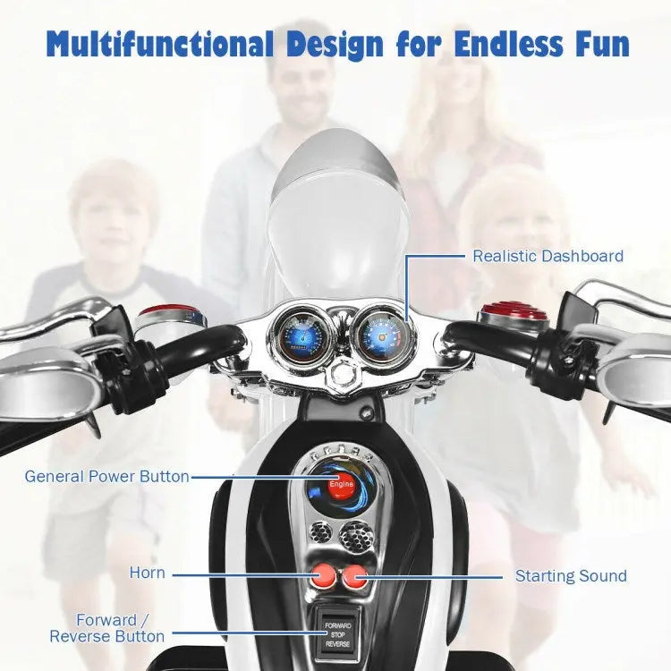 Kids, 6V Powered Toddler 3-Wheel Motorbike Ride On Toy with Horn and Headlight Doba