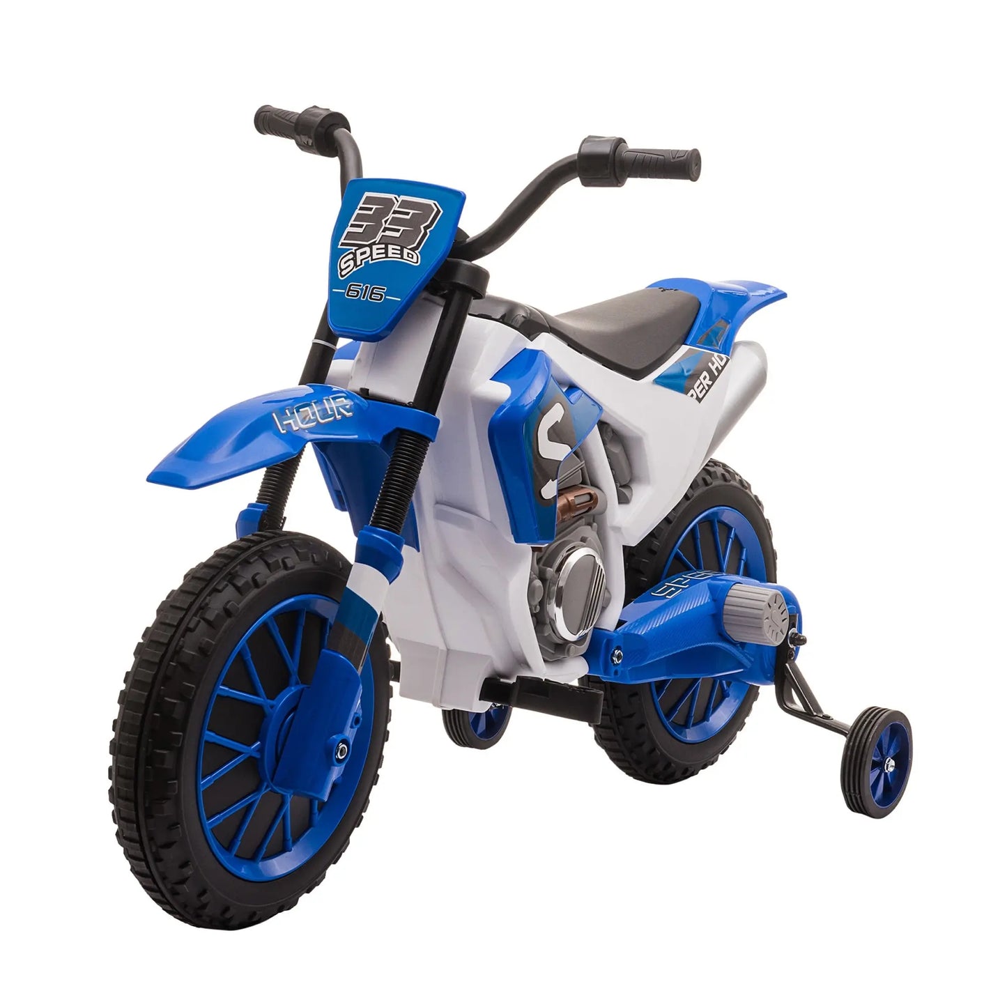 Kids,Aosom 12V Kids Motorcycle Dirt Bike Electric Battery-Powered Ride-On Toy Off-road Street Bike with Charging Battery, Training Wheels Blue Doba