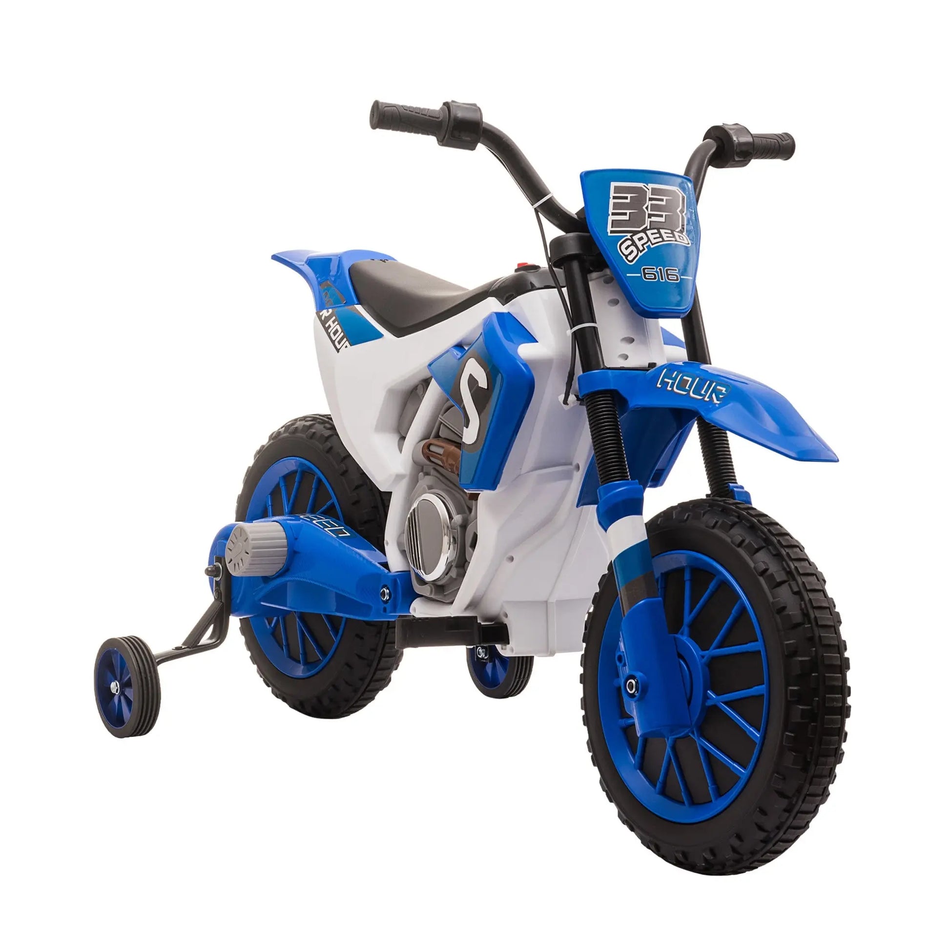 Kids,Aosom 12V Kids Motorcycle Dirt Bike Electric Battery-Powered Ride-On Toy Off-road Street Bike with Charging Battery, Training Wheels Blue Doba