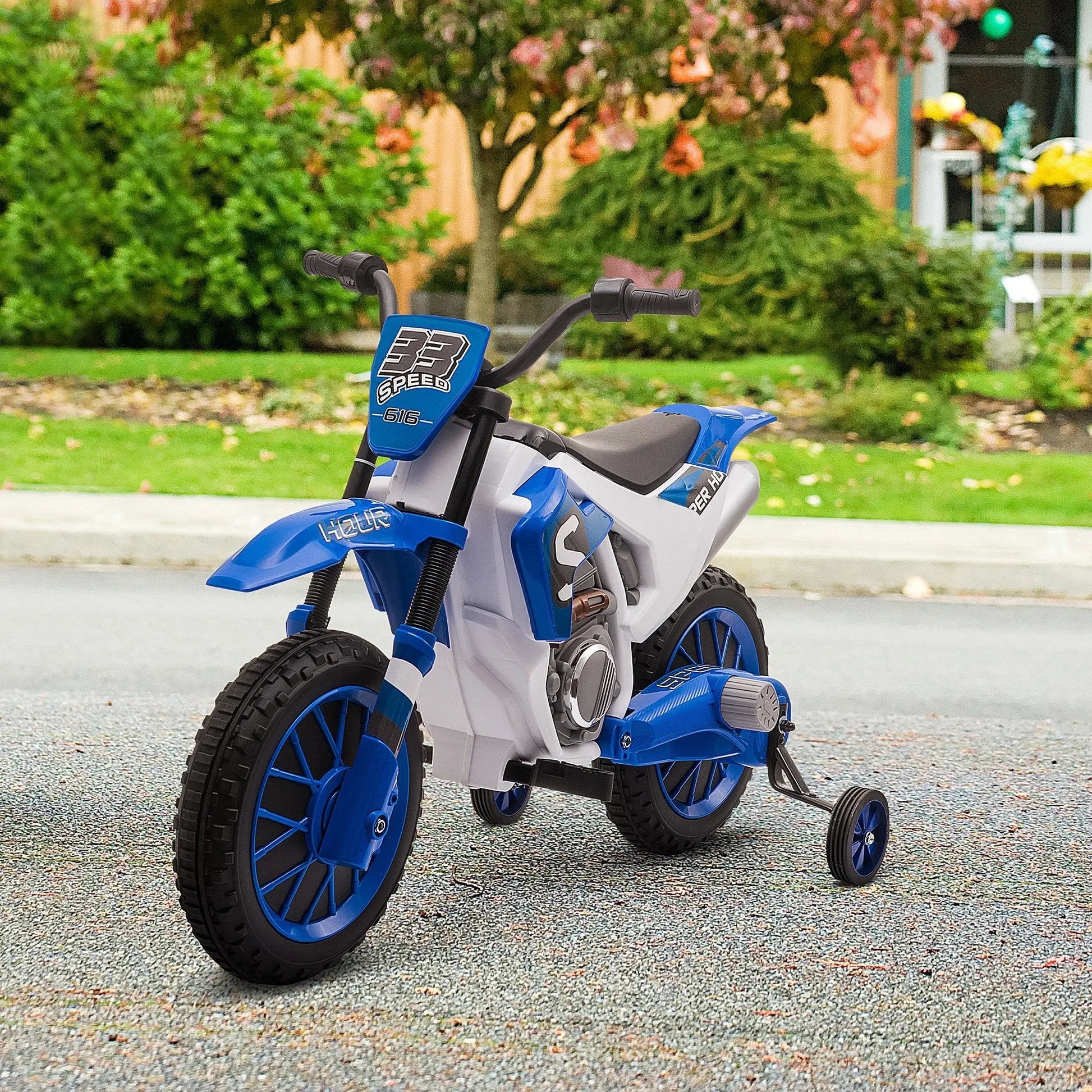 Kids,Aosom 12V Kids Motorcycle Dirt Bike Electric Battery-Powered Ride-On Toy Off-road Street Bike with Charging Battery, Training Wheels Blue Doba