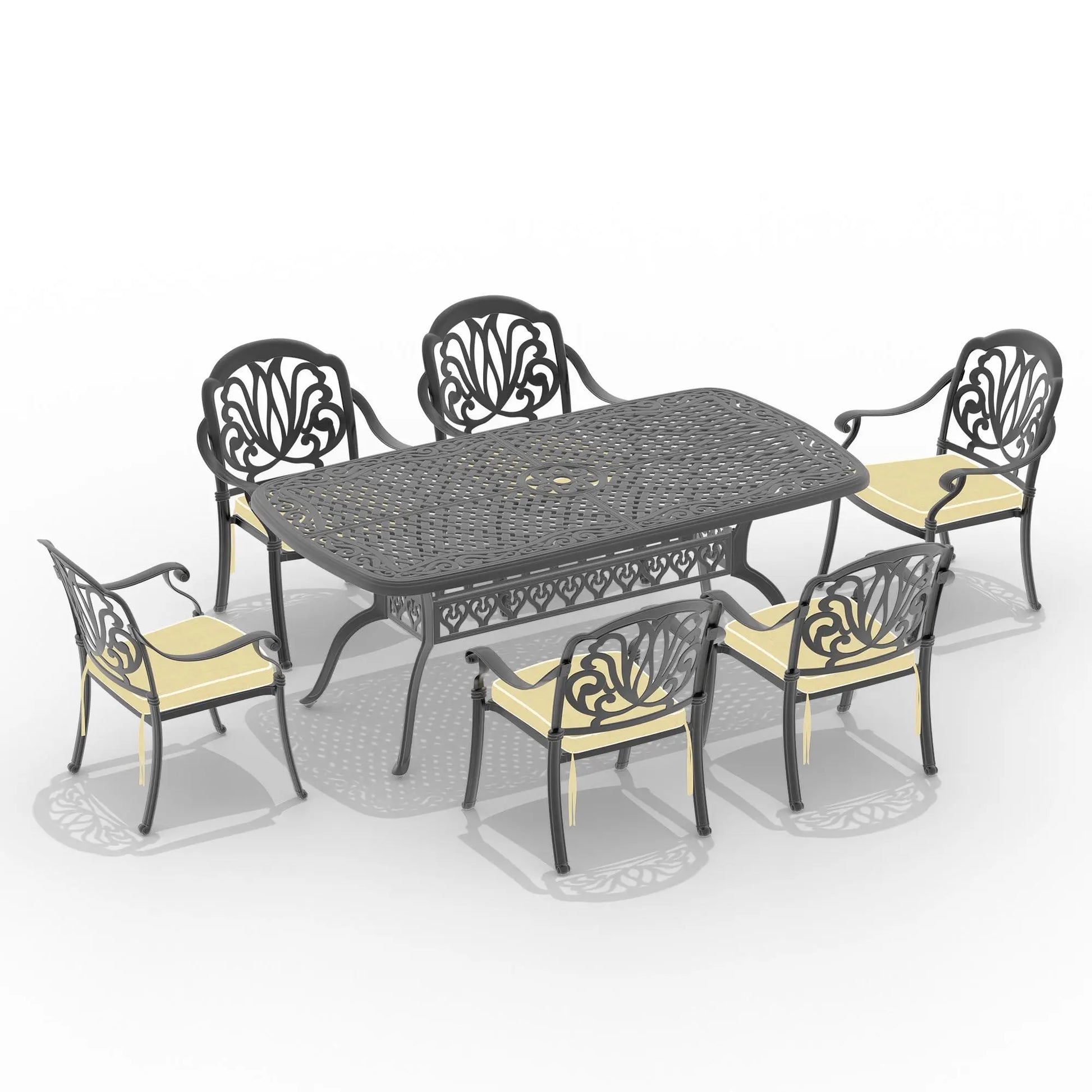 L73 xW39-inch Cast Aluminum Patio Dining Table with Black Frame and Umbrella Hole Doba