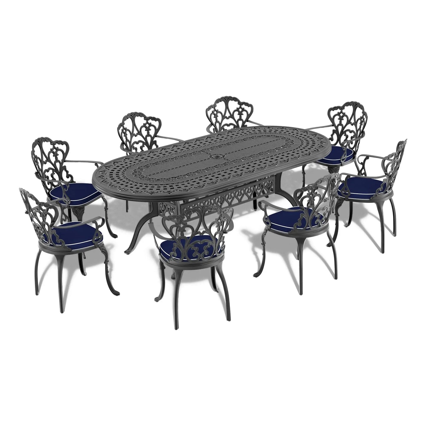 L81.89*W41.34-inch Cast Aluminum Patio Dining Table With Black Frame and Umbrella Hole Doba