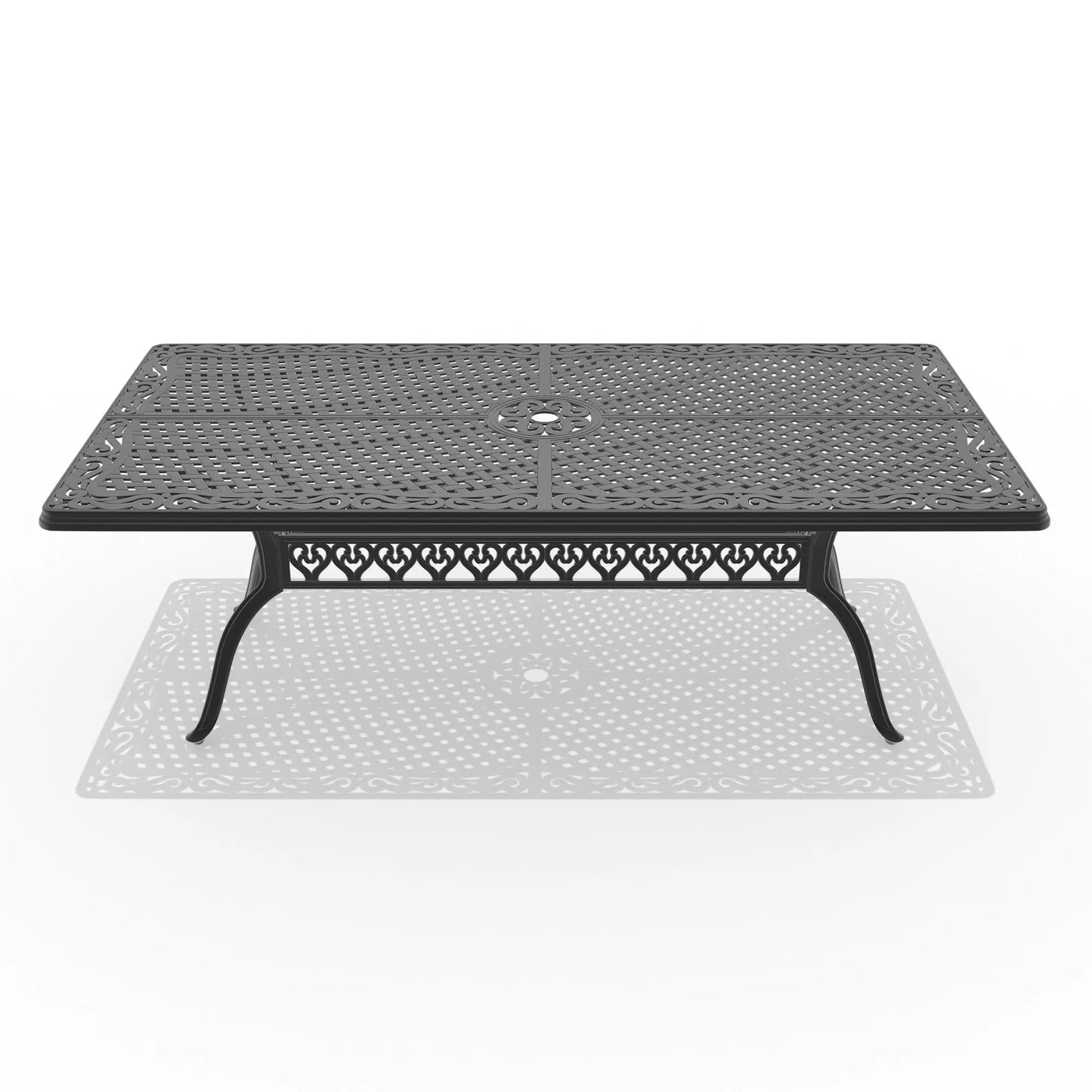 L82.68*W41.34-inch Cast Aluminum Patio Dining Table with Black Frame and Umbrella Hole Doba