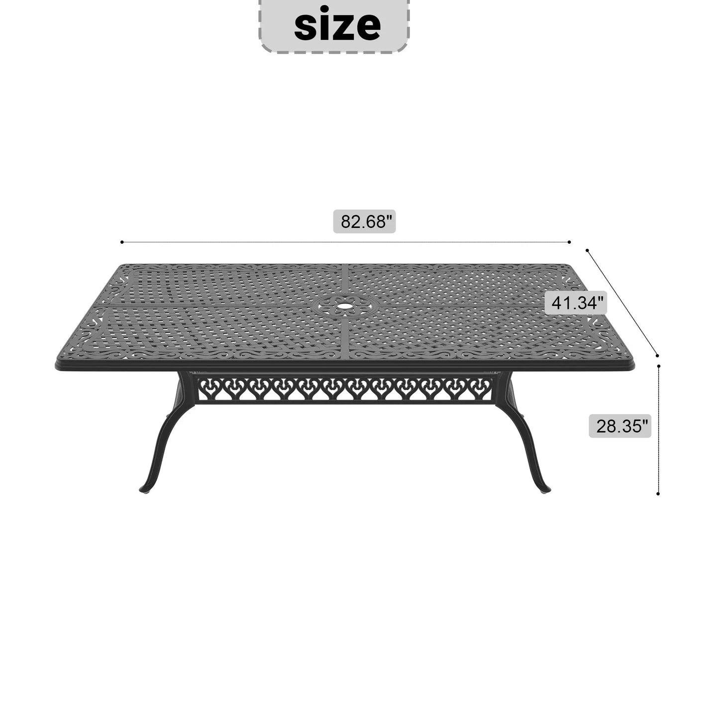 L82.68*W41.34-inch Cast Aluminum Patio Dining Table with Black Frame and Umbrella Hole Doba