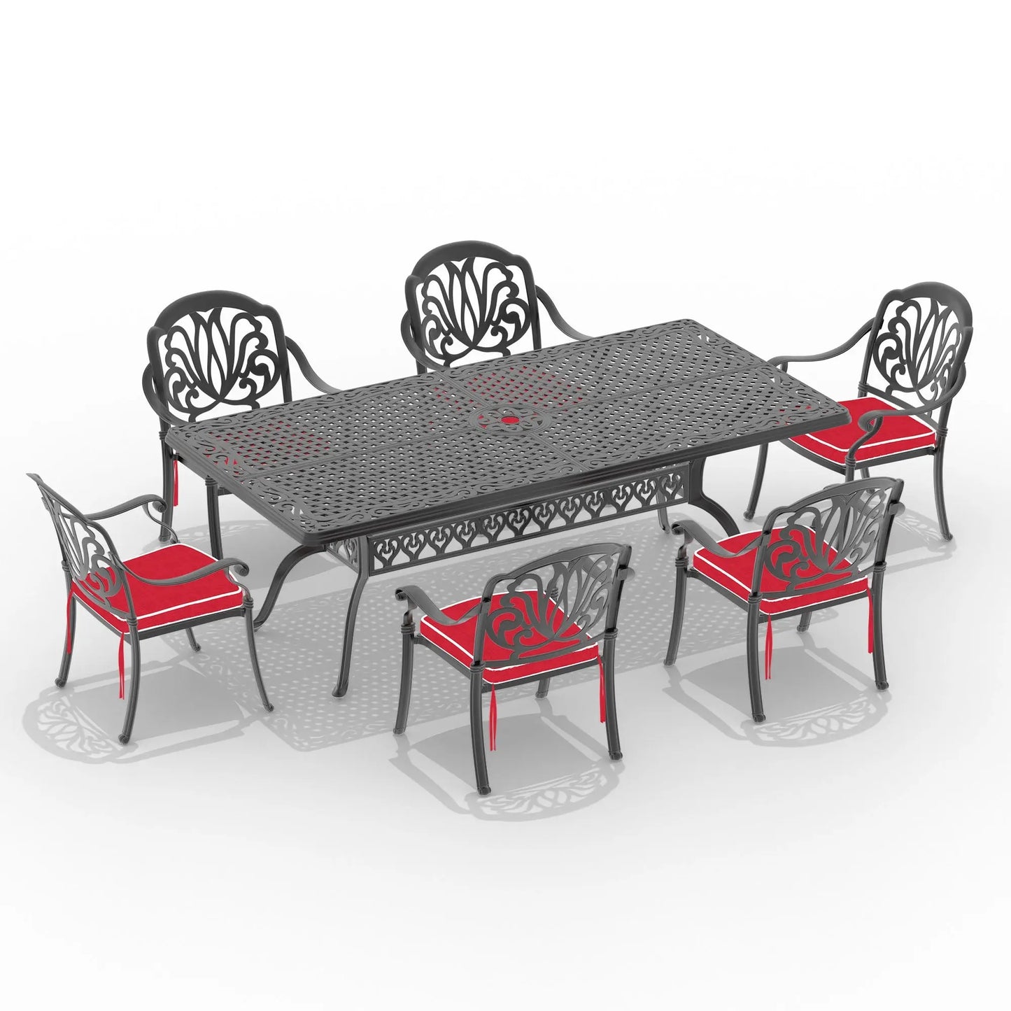 L82.68*W41.34-inch Cast Aluminum Patio Dining Table with Black Frame and Umbrella Hole Doba