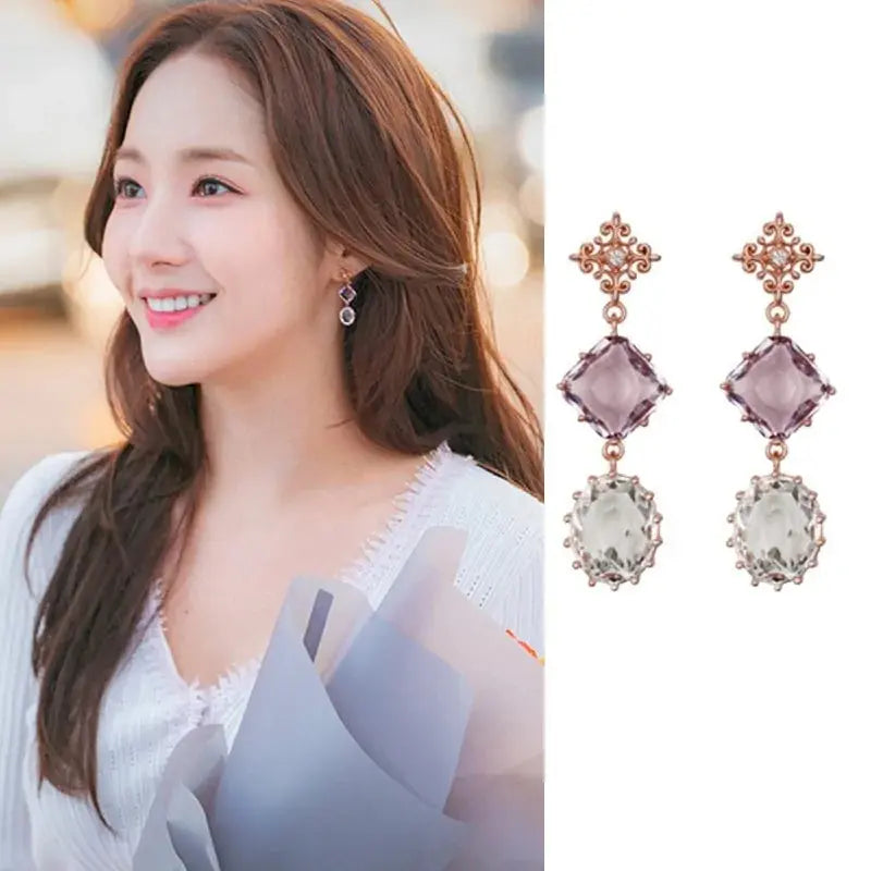 MENG JIQIAO 2019 Korean TV Star Crystal Tassel Drop Earrings for Women Party Jewelry American Roasting Company