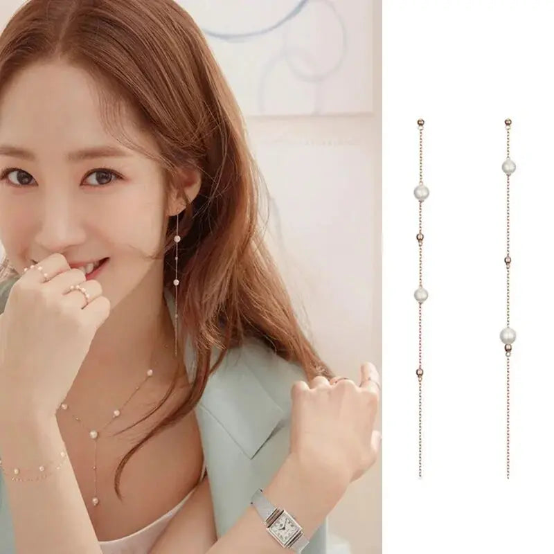 MENG JIQIAO 2019 Korean TV Star Crystal Tassel Drop Earrings for Women Party Jewelry American Roasting Company