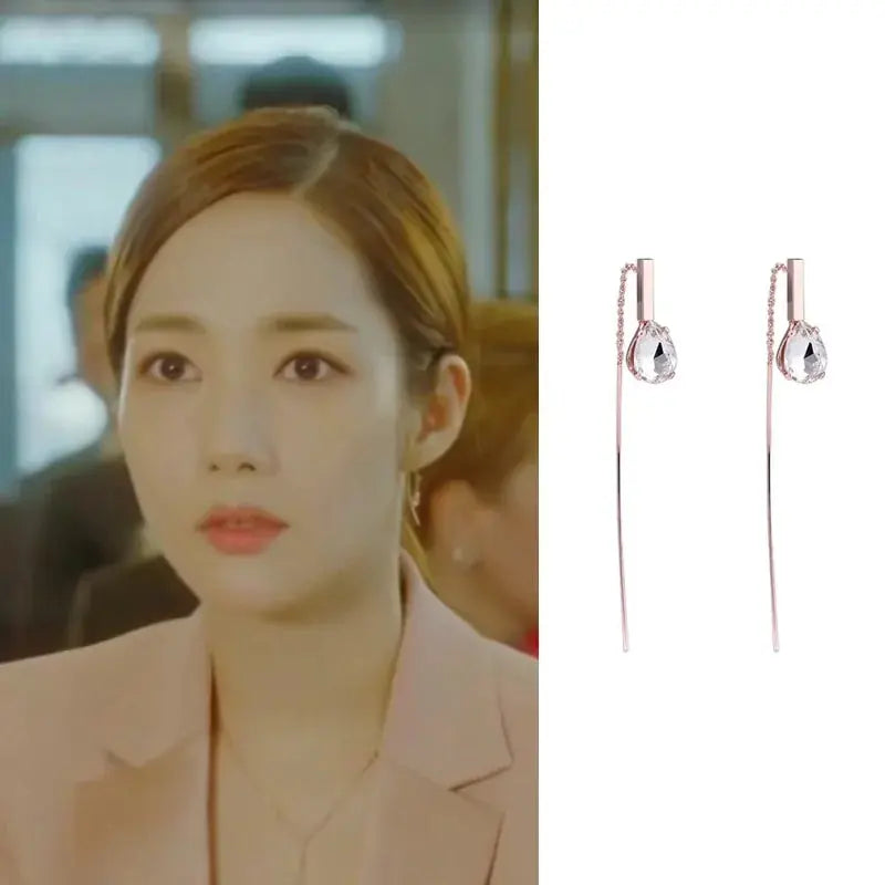 MENG JIQIAO 2019 Korean TV Star Crystal Tassel Drop Earrings for Women Party Jewelry American Roasting Company