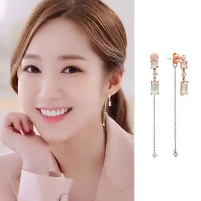 MENG JIQIAO 2019 Korean TV Star Crystal Tassel Drop Earrings for Women Party Jewelry American Roasting Company