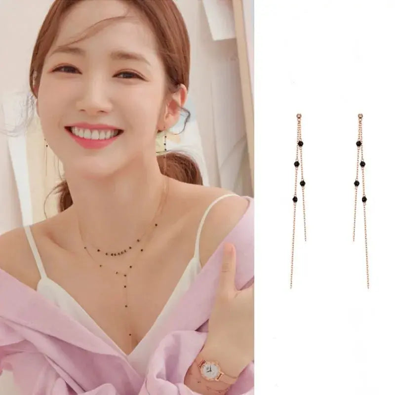 MENG JIQIAO 2019 Korean TV Star Crystal Tassel Drop Earrings for Women Party Jewelry American Roasting Company